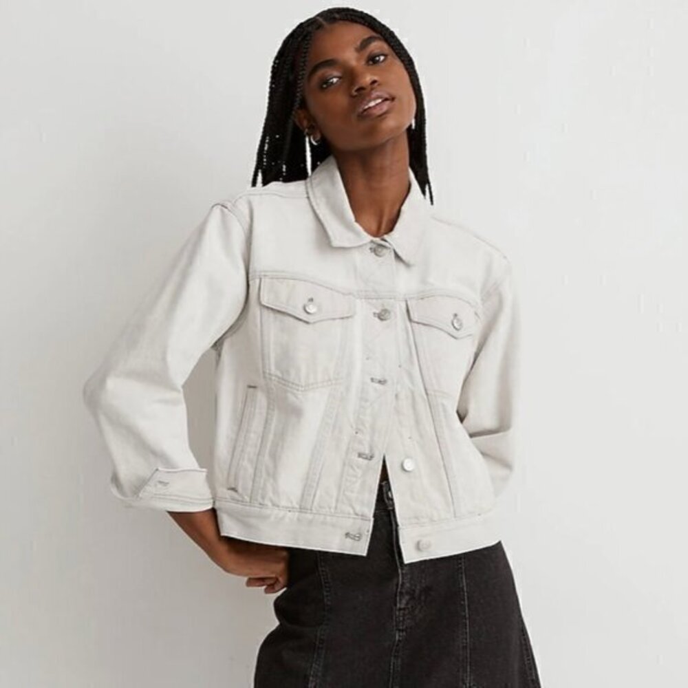 Madewell The Trucker Crop Jean Jacket in Glenrich Wash Size S NWT